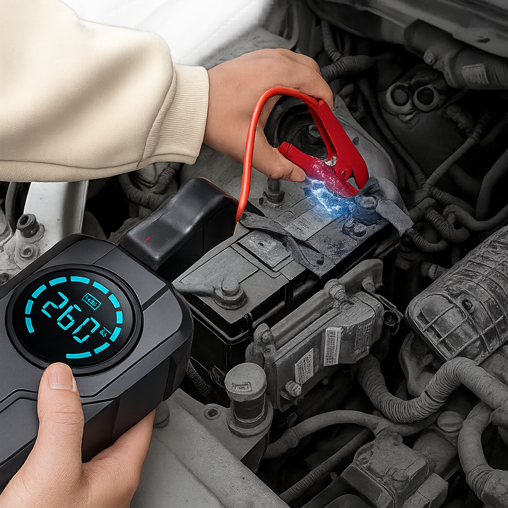 جهاز تشغيل Jump Starter مزود بمضخة هواء Hixalifing™ مع منفاخ هواء